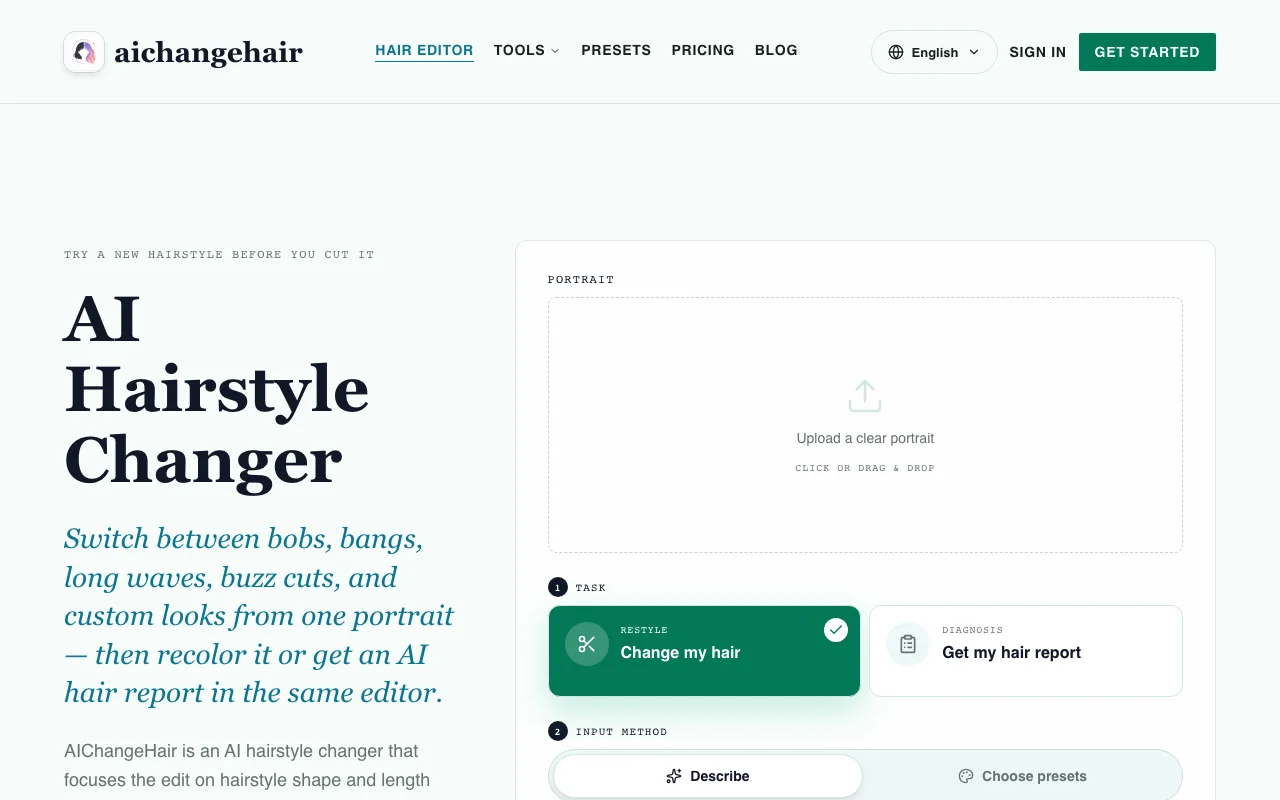 AIChangeHair Free AI Tool Interface