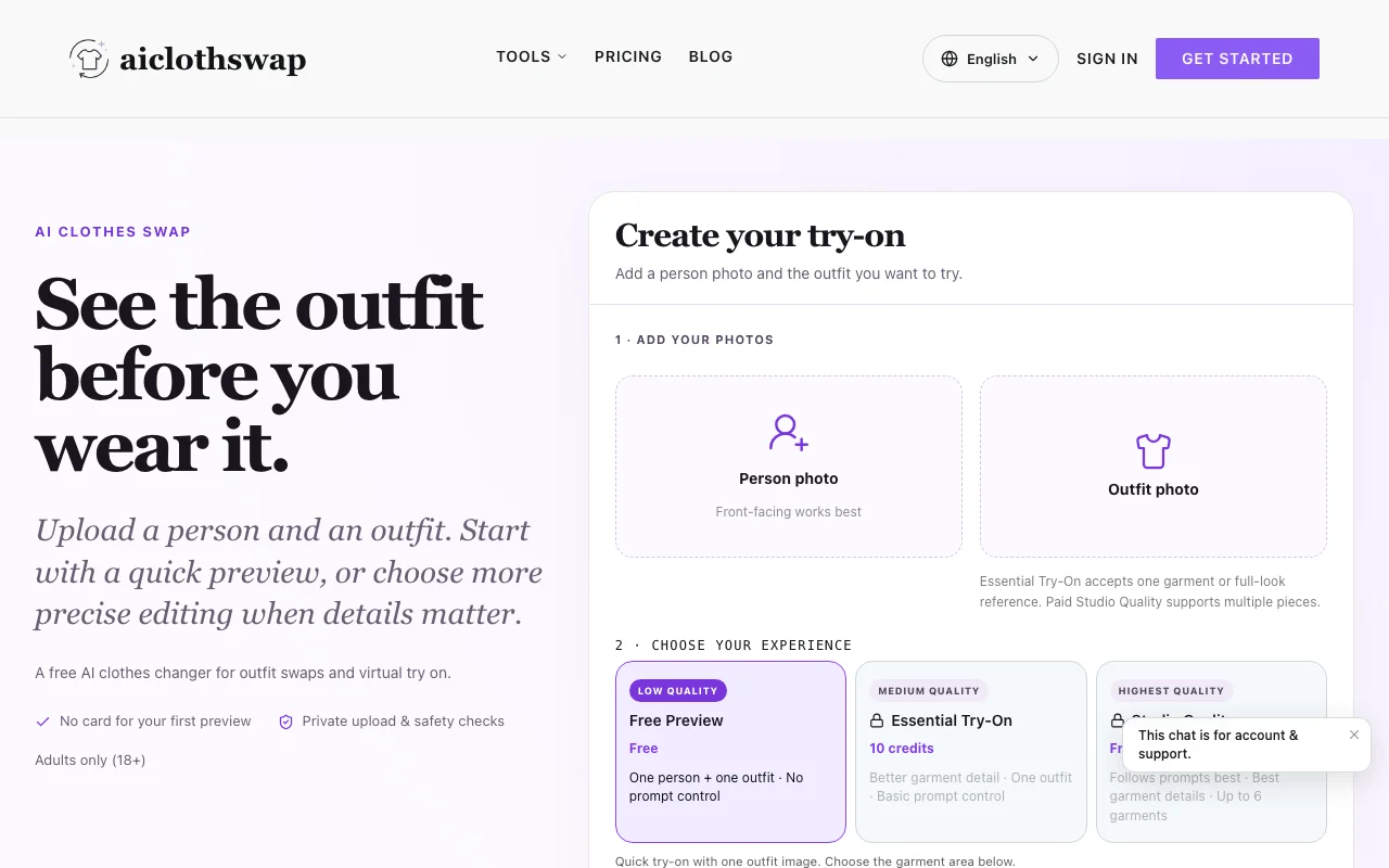 AIClothSwap Free AI Tool Interface