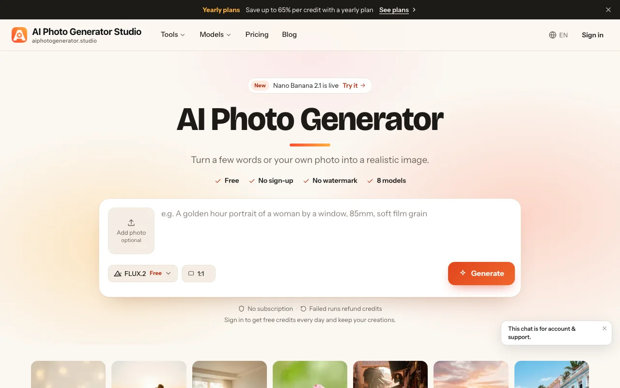 AI Photo Generator Studio Free AI Tool Interface