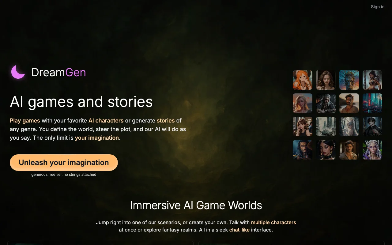 DreamGen AI user interface and dashboard demonstration