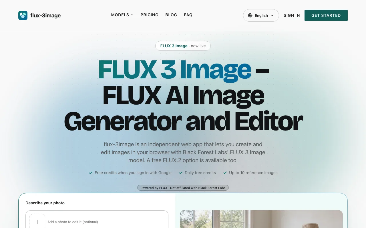 FLUX 3 Image Free AI Tool Interface