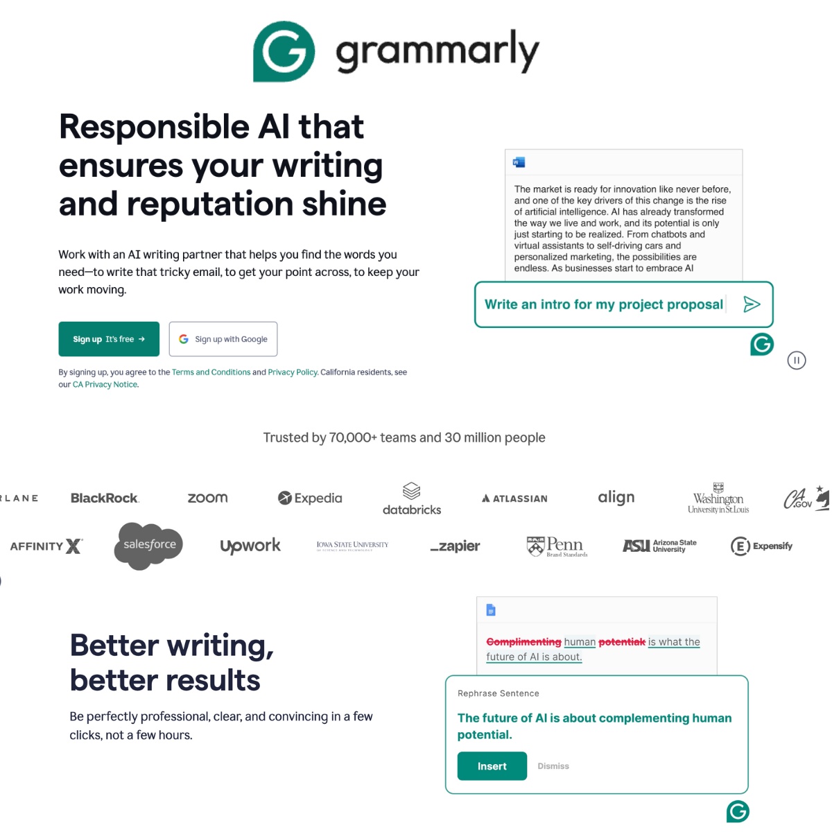 Grammarly user interface and dashboard demonstration