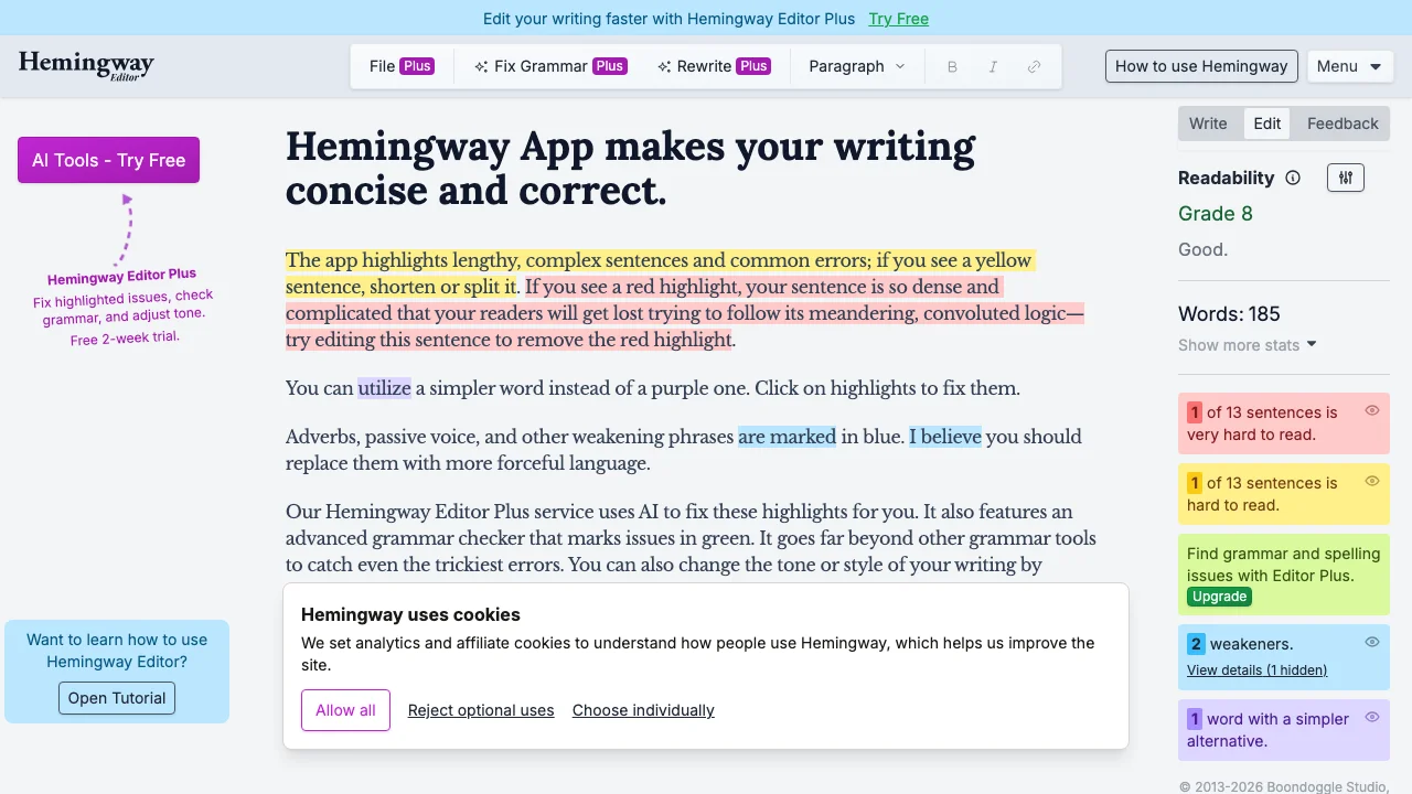 Hemingway Editor Free AI Interface & Workspace