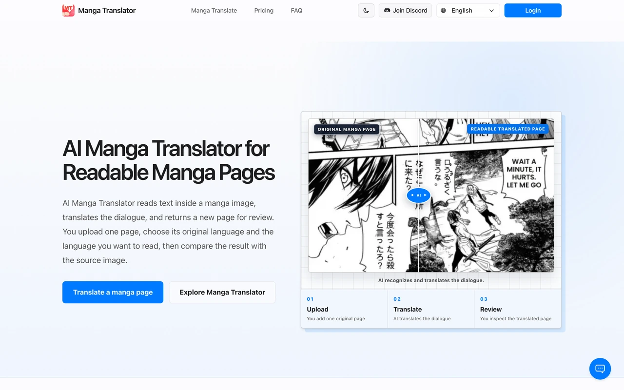 MangaTranslate AI Free AI Tool Interface
