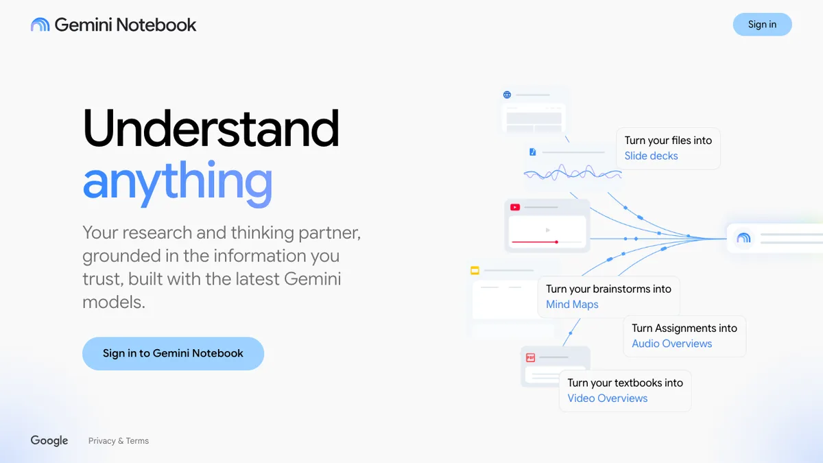 Google NotebookLM Free AI Interface & Workspace