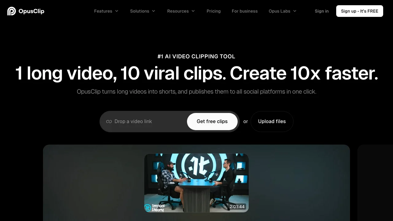 Opus Clip Free AI Interface & Workspace