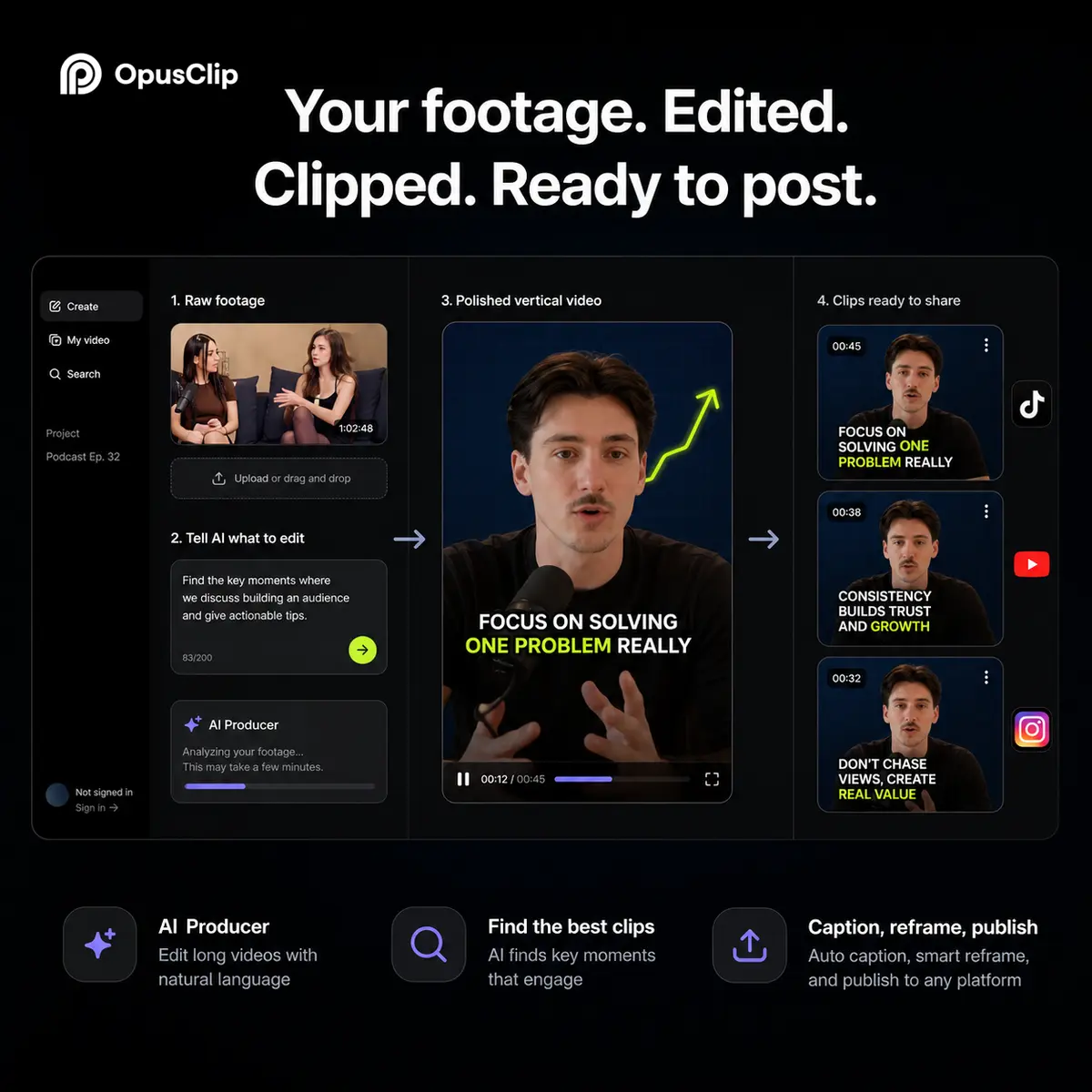 Opus Clip user interface and dashboard demonstration