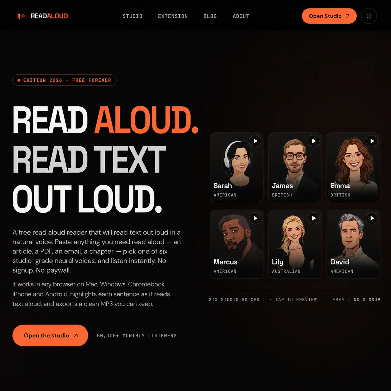 Read Aloud browser extension and text to speech voice reader