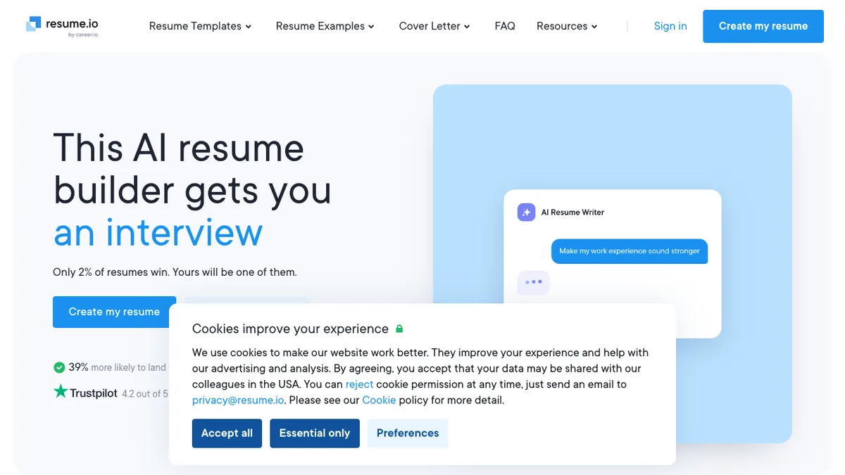 Resume.io Workspace Live Preview