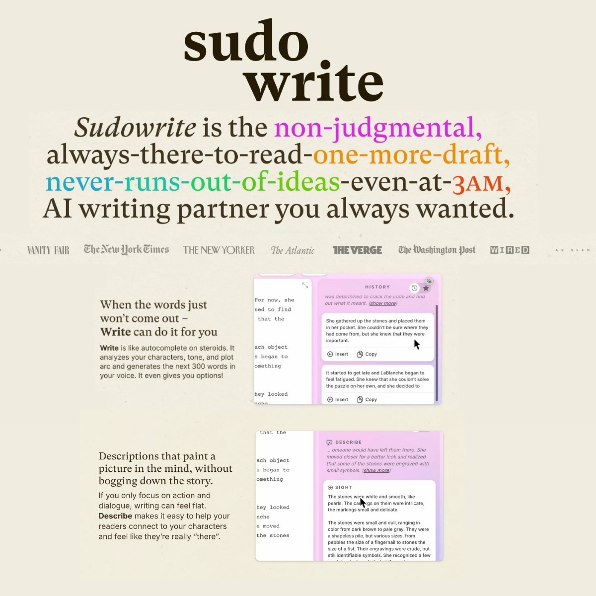 Sudowrite user interface and dashboard demonstration