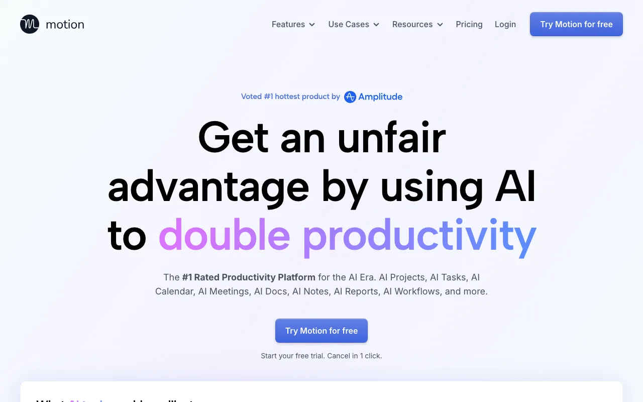 UseMotion Free AI Tool Interface & Workspace