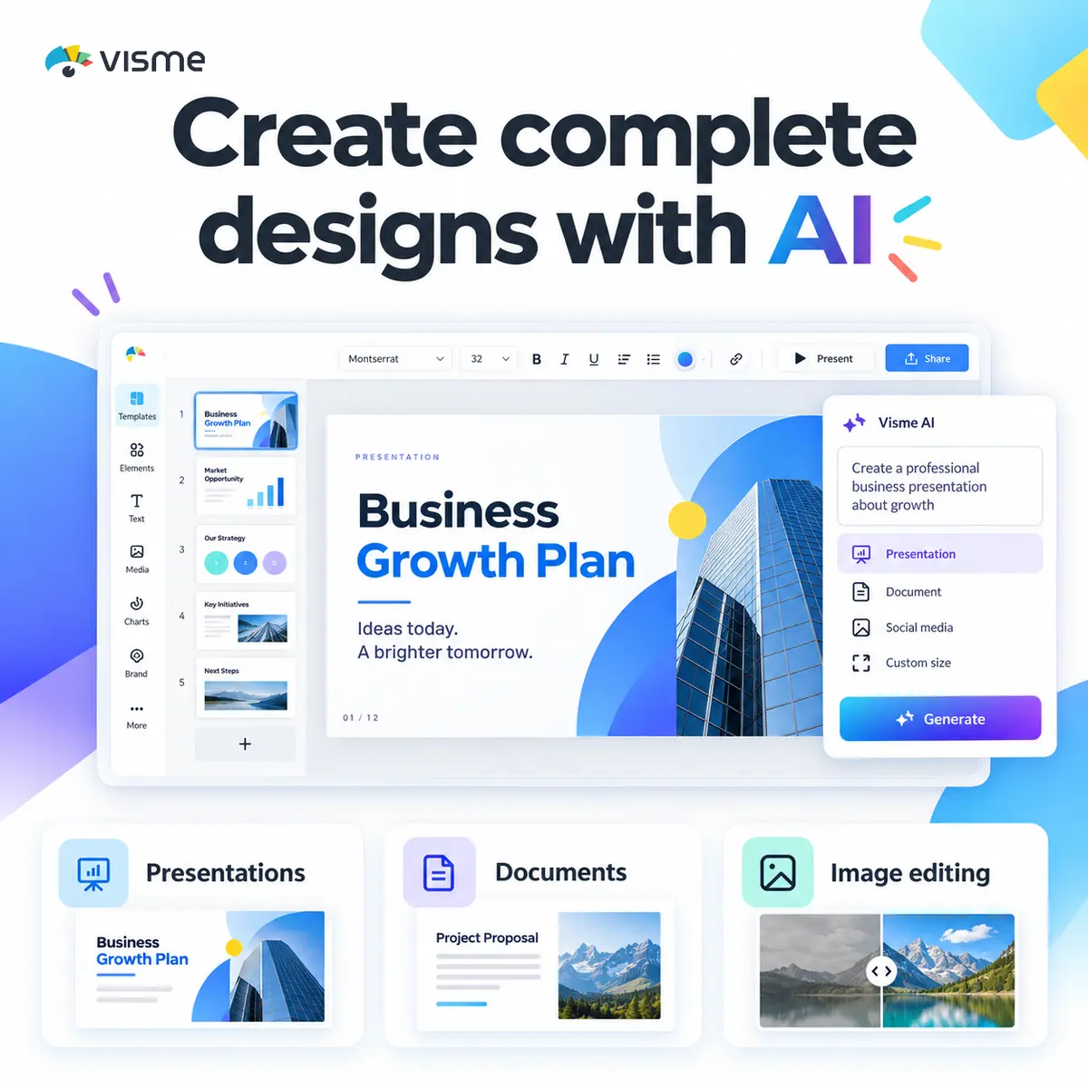 Visme AI user interface and dashboard demonstration